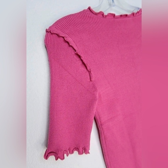 Philosophy Republic Clothing Purple Scalloped 3/4 Sleeves Frills Ribbed Top EUC - Picture 7 of 11